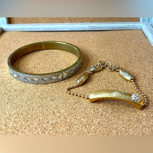 Two bracelets lot silver and gold tones goes with everything - Picture 1 of 7